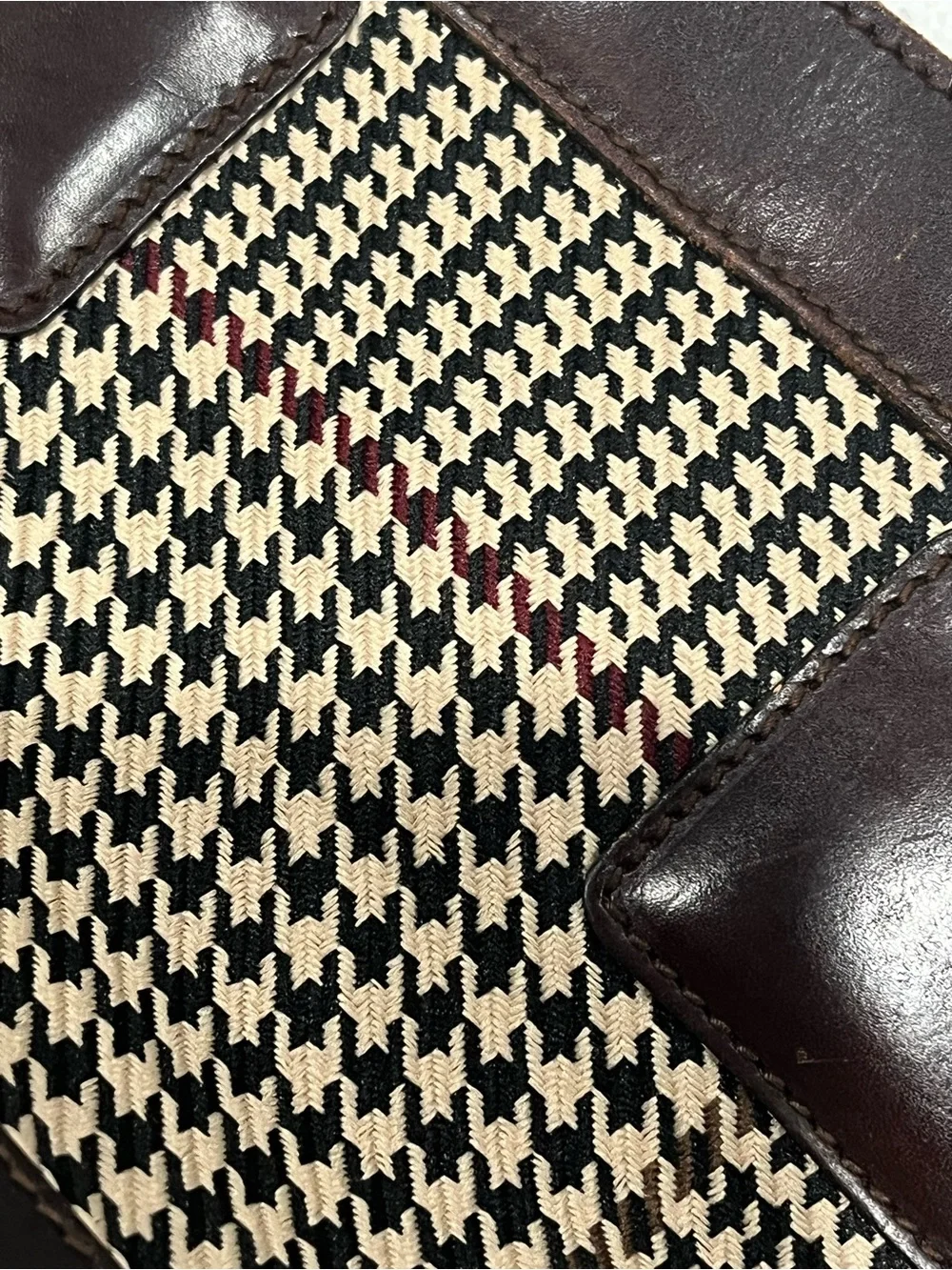 Ralph Lauren Heather Glen Houndstooth Tote with Leather Trim & Braided Strap